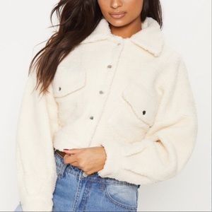 PLT Cream Borg Cropped Trucker Jacket size 6